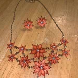 Orange flower statement necklace and earrings